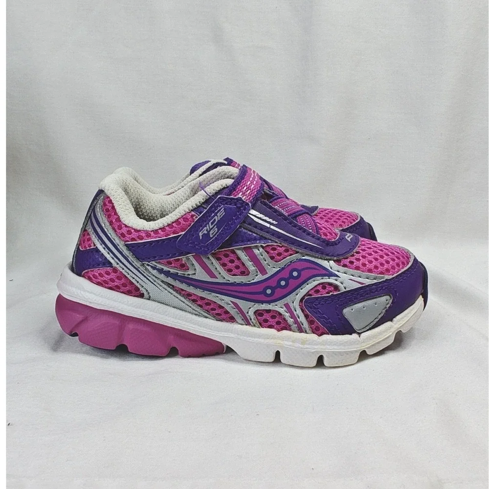 Saucony Baby Ride 6 Running Shoe Purple Magenta pink Silver Toddler 7.5W New